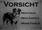 Preview: Edelstahl Warnschild Australian Shepherd VORSICHT Mein Haus mein Garten meine Familie
